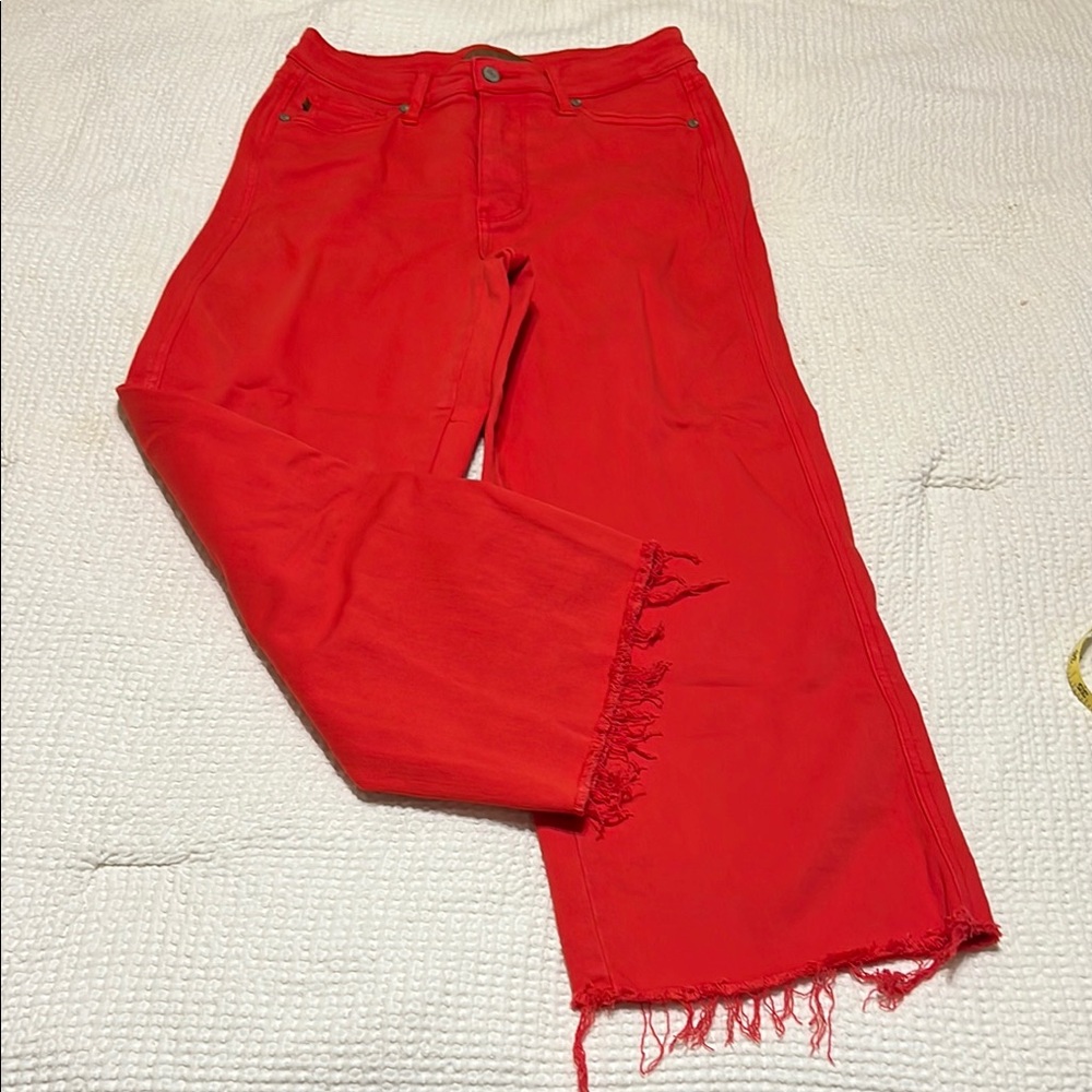 Red Frayed Hem Women's Jeans